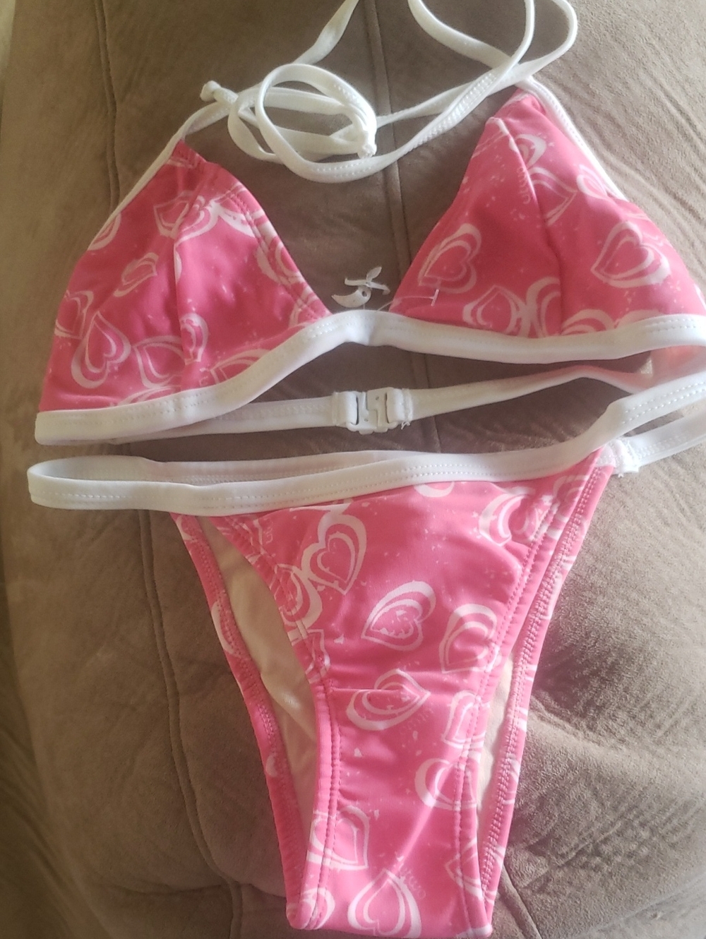 New Pink Heart Print Bikini Swim Set - Unbranded